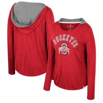 Colosseum Women's  Gray Illinois Fighting Illini Distressed Heather Long Sleeve Hoodie T-shirt In Scarlet