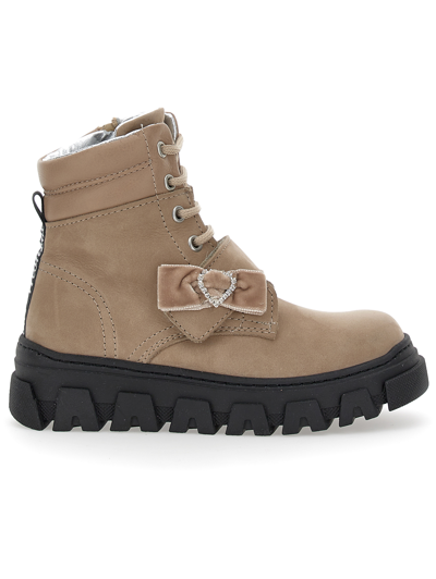 Monnalisa Kids'   Nappa And Nubuck Leather Combat Boots In Beige