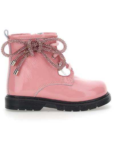 Monnalisa Patent Chrome Leather Ankle Boots In Dusty Pink Rose