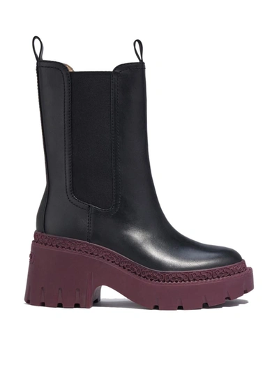 Coach Alexa Leather Boots In Black/deep Berry