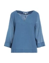 European Culture Woman Top Pastel Blue Size Xxl Cotton