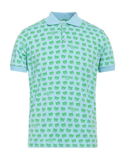 Moschino Man Polo Shirt Sky Blue Size M Cotton, Elastane