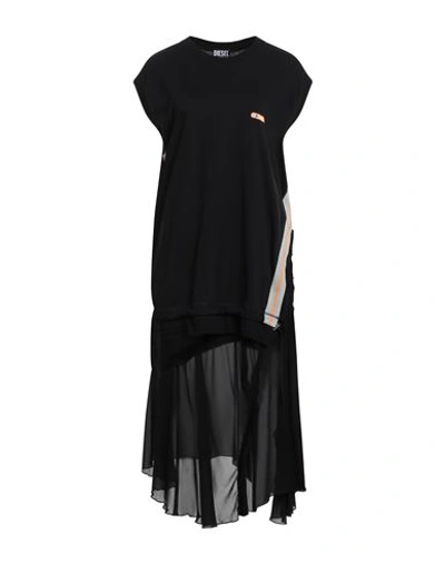 Diesel Woman Midi Dress Black Size M Cotton, Viscose, Nylon, Elastane, Polyester