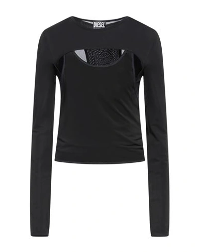 Diesel Woman T-shirt Black Size Xl Rayon, Nylon, Elastane
