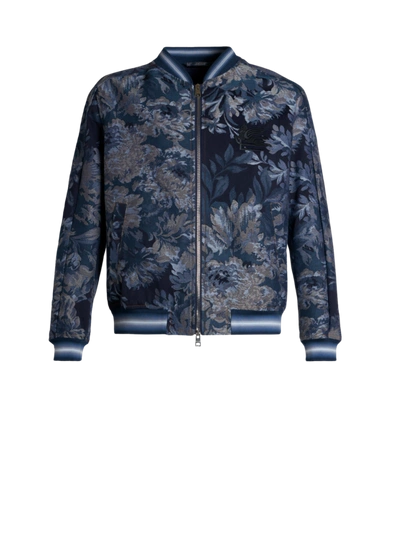 Etro Floral Bomber Jacket With Intarsia In Navy Blue