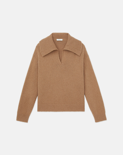 Lafayette 148 Camel Hair Chainette Collared Sweater In Beige