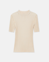 Lafayette 148 Gingham Responsible Matte Crepe Short Sleeve Sweater In Pampas Plume