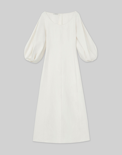 Lafayette 148 Silk-linen Lantern Sleeve Dress In Beige