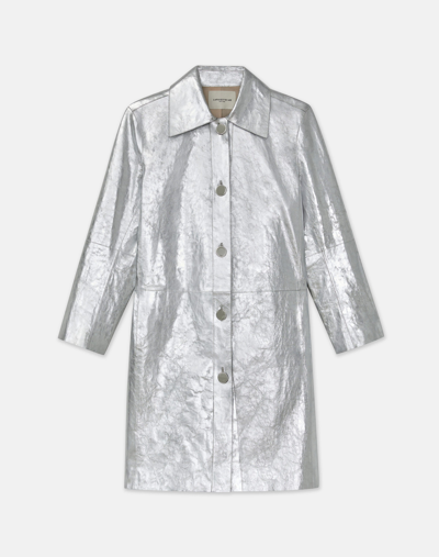 Lafayette 148 Metallic Crinkle Leather Coat In Grey