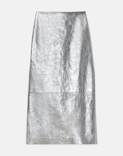 Lafayette 148 Metallic Crinkle Leather Pencil Skirt In Grey