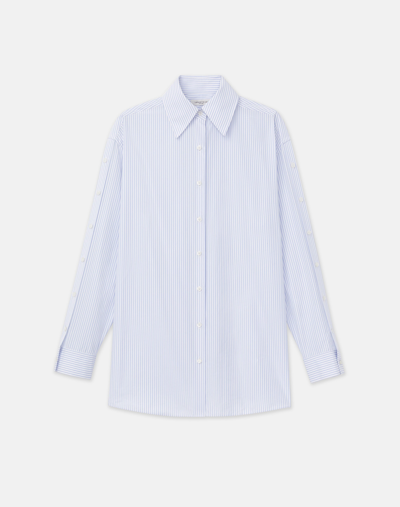 Lafayette 148 Stripe Cotton Poplin Button Sleeve Oversized Shirt In Wild Bluet