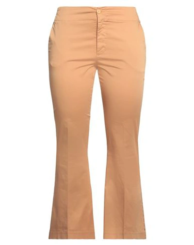 European Culture Woman Pants Camel Size Xl Cotton, Elastane In Beige