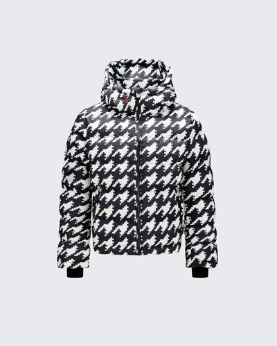 Perfect Moment Houndstooth Polar Flare Down Jacket Xs In Houndstooth-black-snow-white