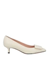 Bally Woman Pumps Ivory Size 10 Lambskin In White