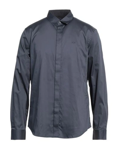 Armani Exchange Man Shirt Slate Blue Size S Cotton, Elastane