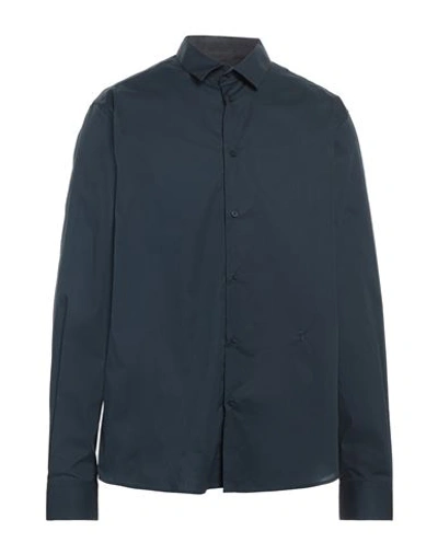 Trussardi Man Shirt Blue Size 16 ½ Cotton, Elastane