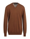 Alpha Studio Man Sweater Brown Size 46 Merino Wool, Lambskin