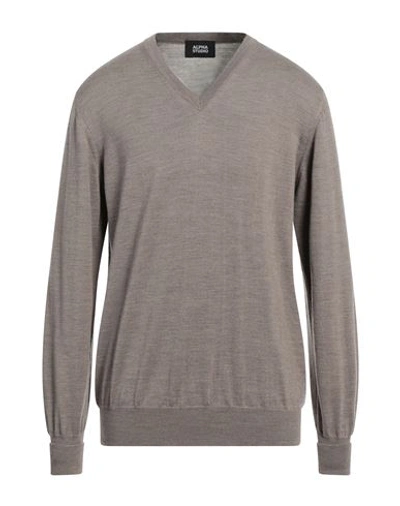 Alpha Studio Man Sweater Dove Grey Size 44 Merino Wool