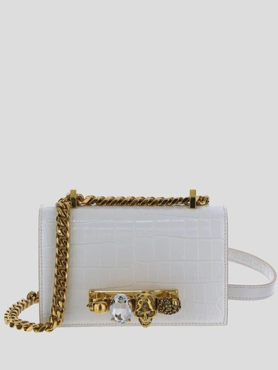 Alexander Mcqueen Jewelled Satchel Mini Leather Crossbody Bag In Deepivory