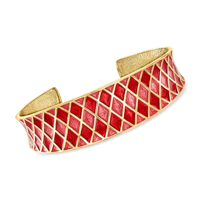 Ross-simons Italian Red And Pink Enamel Harlequin Cuff Bracelet In 18kt Gold Over Sterling