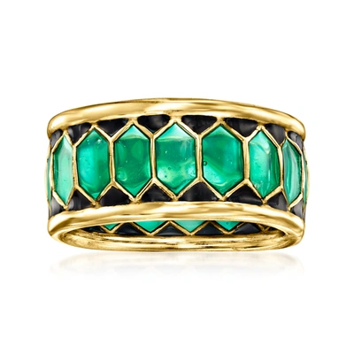 Ross-simons Italian Black And Green Cathedral Enamel Ring In 18kt Yellow Gold Over Sterling