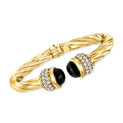 Ross-simons Italian Onyx And Cz Twisted Cuff Bracelet In 18kt Gold Over Sterling In Black