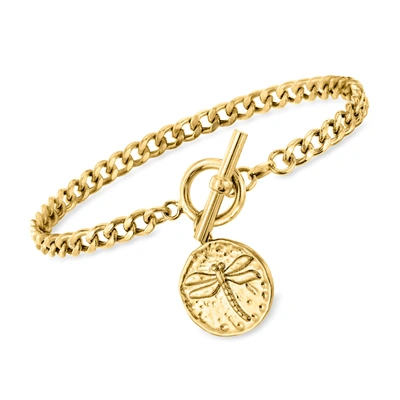 Ross-simons Italian 18kt Gold Over Sterling Curb-link Toggle Bracelet With Dragonfly Charm