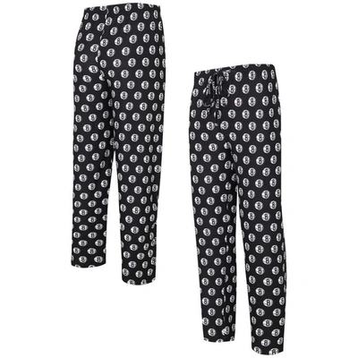 Concepts Sport Black Brooklyn Nets Allover Logo Print Gauge Sleep Pants