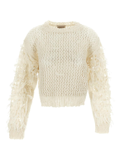 Semicouture Jumper With Fringes In White