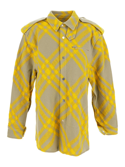 Burberry Check Wool Blend Shirt In Multicolor