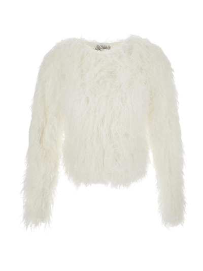 Coperni Fluffy Knit Crop Sweater In White