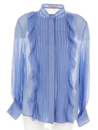 Valentino Classico Stripes Chiffon Shirt In Blue