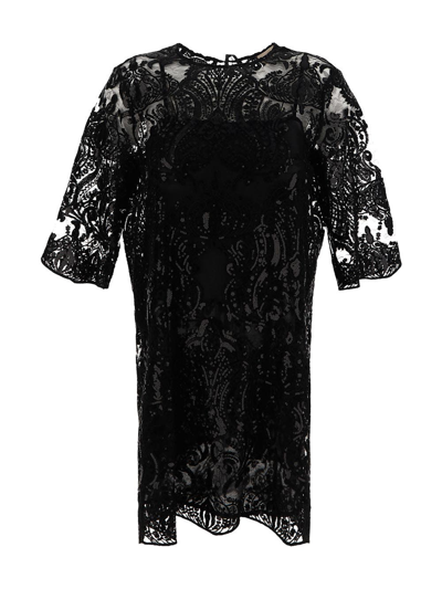 Semicouture Lace And Sequin Dress In Black