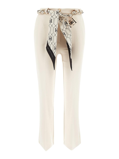 Elisabetta Franchi Straight Crepe Trousers In White