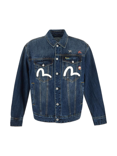 Evisu Logo Print Denim Jacket In Blue