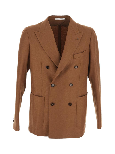 Tagliatore Double-breasted Blazer In Brown