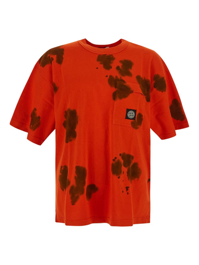 Stone Island Hand-coloured T-shirt In Orange