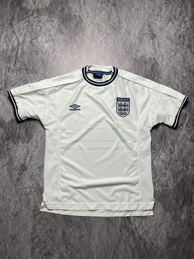 Pre-owned Soccer Jersey X Umbro Vintage Umbro England Soccer Football Striped Blokecore Tee In White