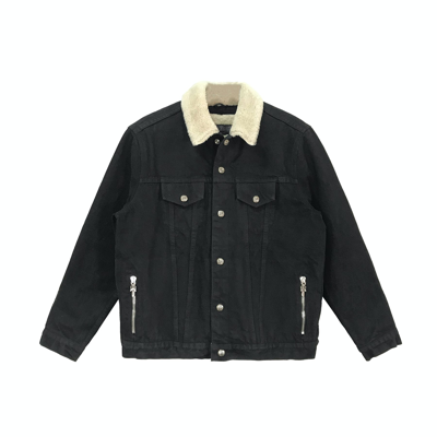 Pre-owned Chrome Hearts Silver Button Fur Collar Denim Jacket In Black
