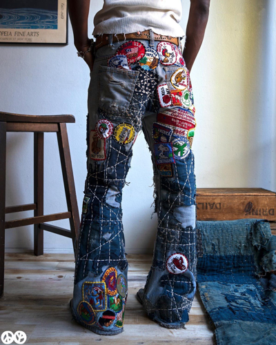Pre-owned Handmade X Levis “where Do You Go” Composted Boro Levi's 684 Bell Bottoms In Multicolor