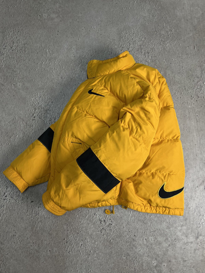 Pre-owned Nike X Vintage Y2k Nike Down Jacket Puffer 90's Swoosh Black Nike In Yellow