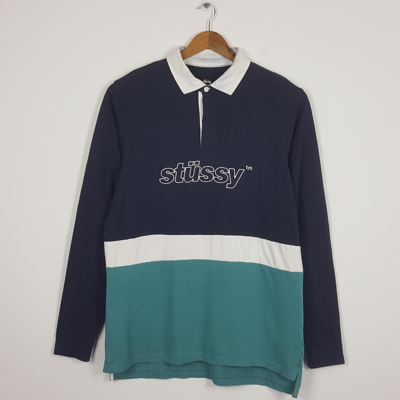 Pre-owned Stussy X Vintage Stussy Spell Out Embroidery Rugby Style Shirt In Blue