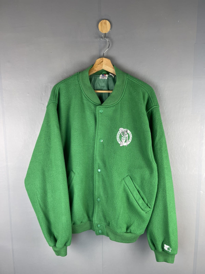 Pre-owned Boston Celtics X Starter Vtg Boston Celtic By Starter Embroidery Logo Bombers Jacket In Green