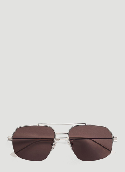 Bottega Veneta Eyewear Aviator Frame Sunglasses In Silver