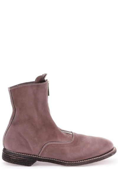 Guidi Front Zip Leather Ankle Boots In Purple
