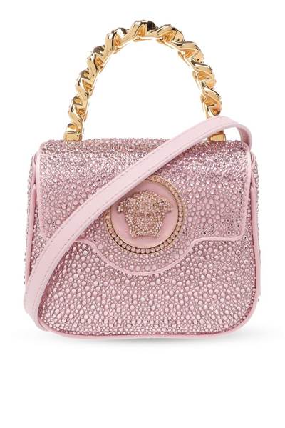 Versace La Medusa Embellished Mini Tote Bag In Pink