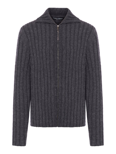 Dolce & Gabbana Zipped Knitted Sweater In Grey Melange