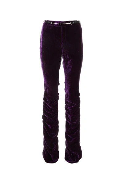 Gucci Horsebit Low-rise Straight Velvet Pants In Purple