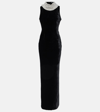 Balmain Faux Pearl-embellished Halterneck Velvet Gown In Black