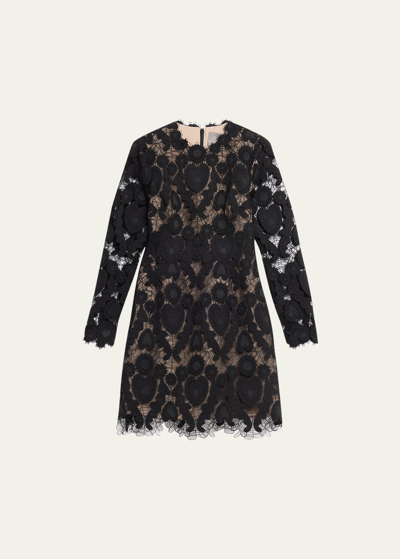 Lela Rose Lace Seamed Short Dress In Black